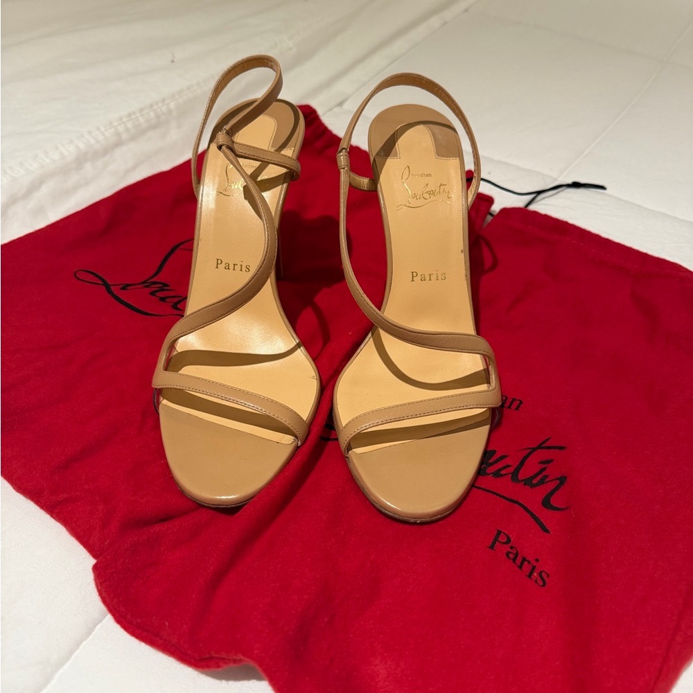 Christian Louboutin Nude/Tan Strappy Open-Toe Heels